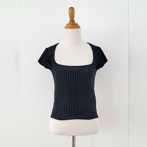 Black Striped Velvet Top